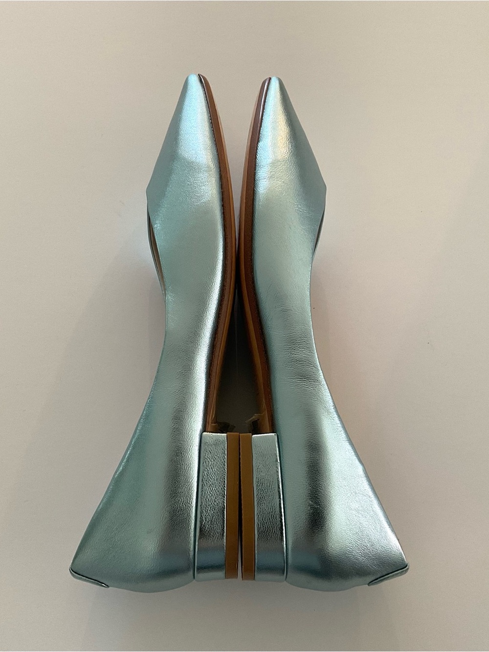 MISS L FIRE Metallic Mint Blue Square Toe Leather Flats Size EU 39 /9 NEW - Picture 2 of 9